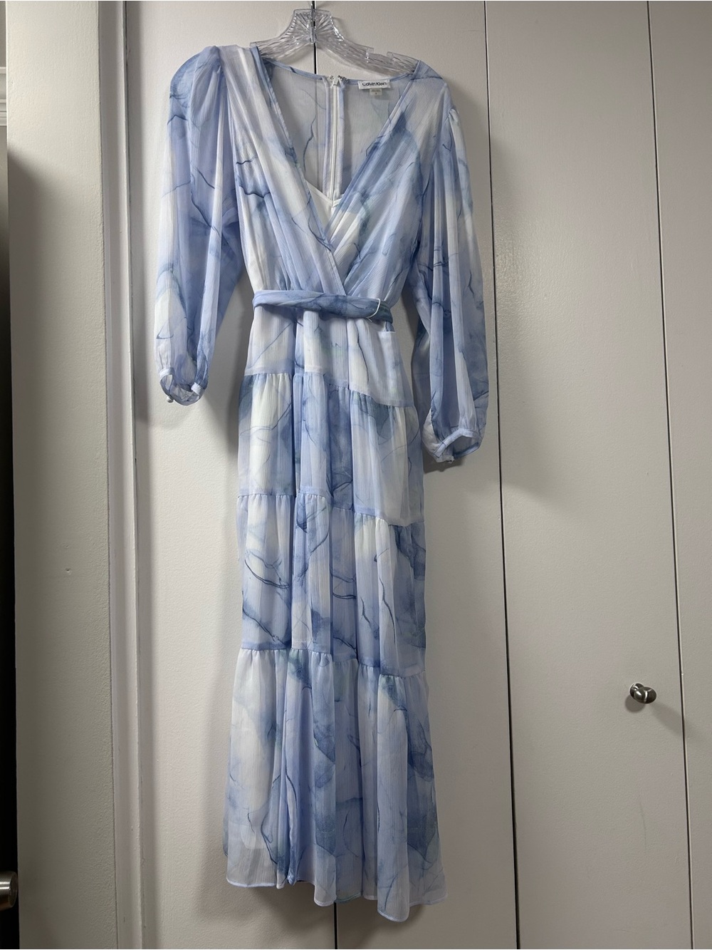 Calvin Klein Light Blue Marble Wrap Maxi Dress